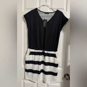 Black Top with Black & White Striped Skirt Casual Dress